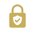 Gold padlock icon symbolizing SSL security and privacy protection for players