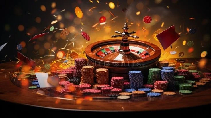 Roulette wheel and chips