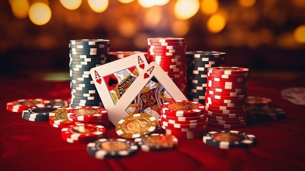 Cards and chips pile